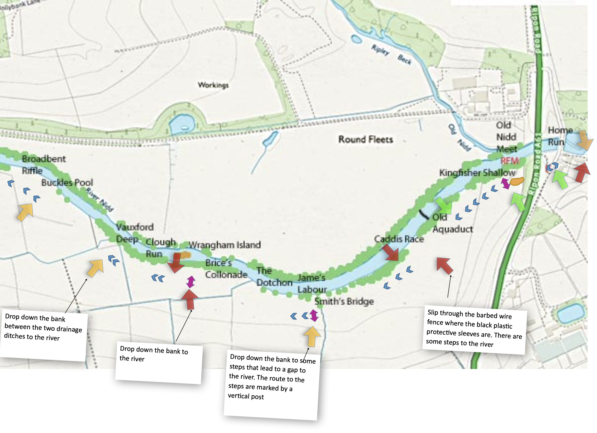 River Nidd, Hampsthwaite to Killinghall, access points.